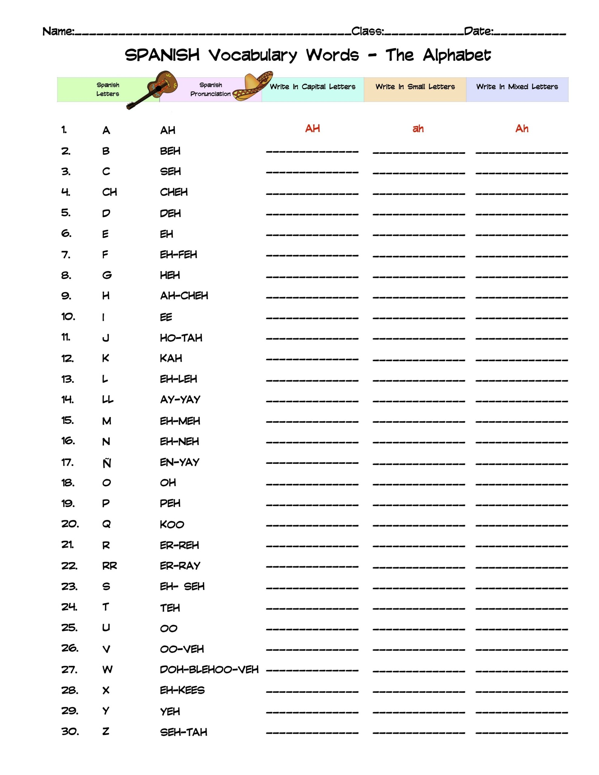 Spanish Alphabet Vocabulary Word List Column Worksheet Made By Teachers Spanish Alphabet Vocabulary Word List Column Worksheet Made By Teachers