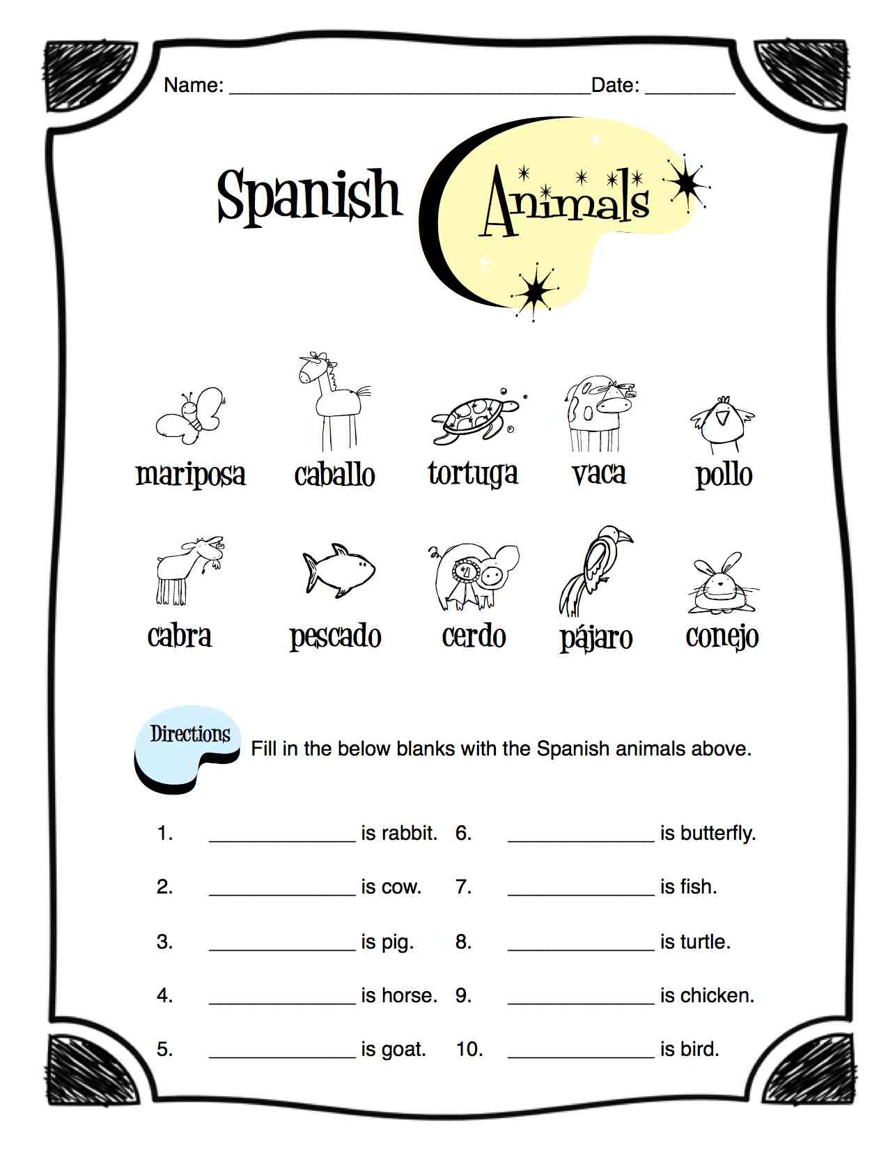 Free Printable Beginning Spanish Worksheets