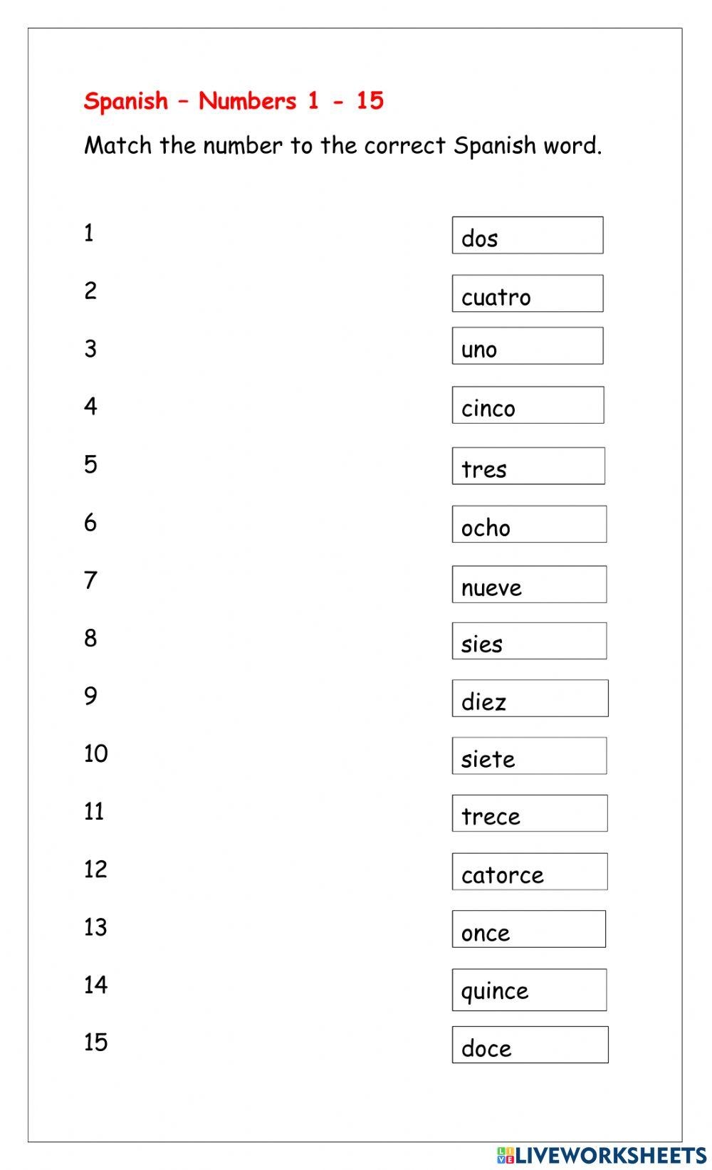 Spanish Numbers Free Printable Worksheets