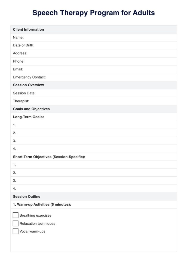 Speech Therapy For Adults PDF U0026 Example Free PDF Download