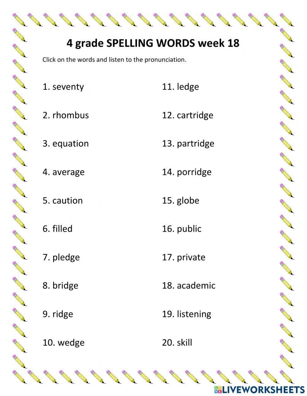 Spelling Words Online Worksheet For 4 Grade Live Worksheets Worksheets Library