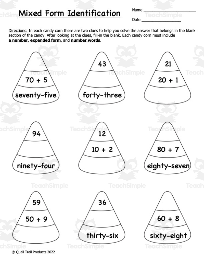 Standard And Expanded Form Worksheets Candy Corn Theme By Teach 