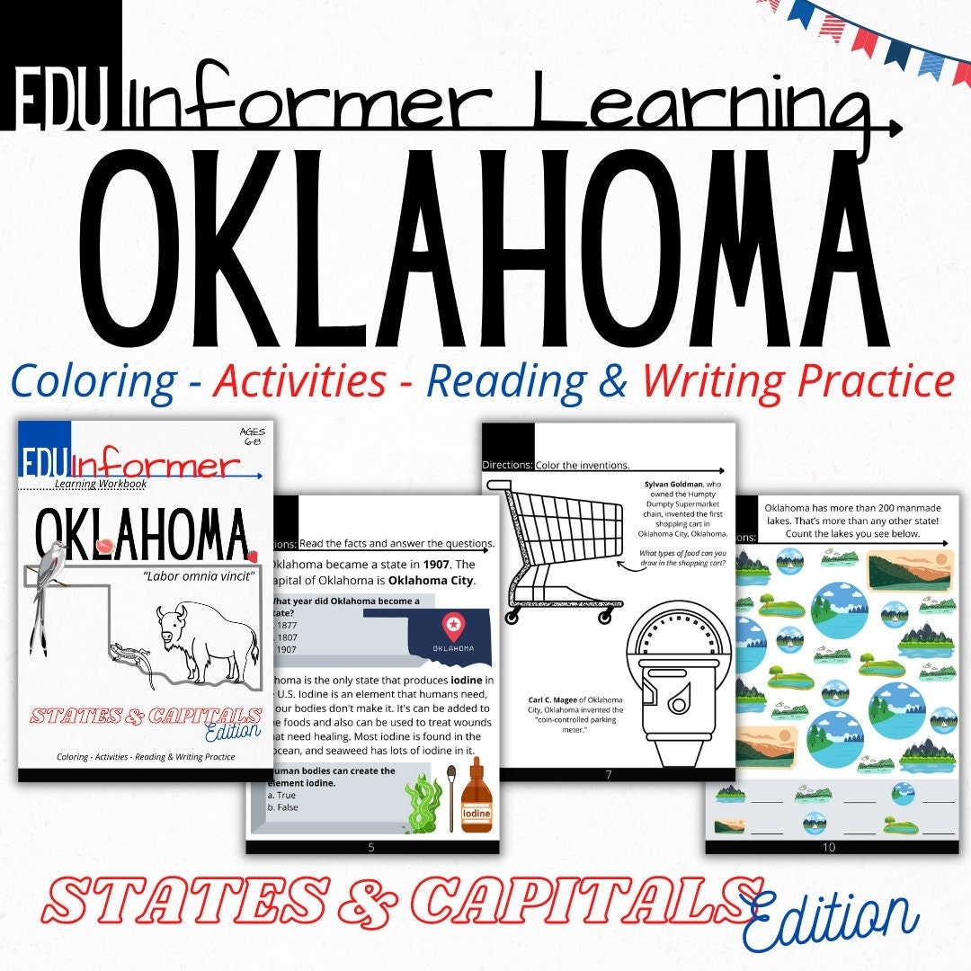 States And Capitals Series Oklahoma Workbook Printable And Digital Workbook Etsy