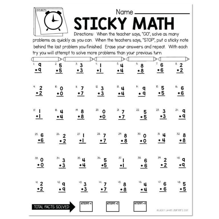 Sticky Math Fact Practice Addition Doubles Lucky Little Learners