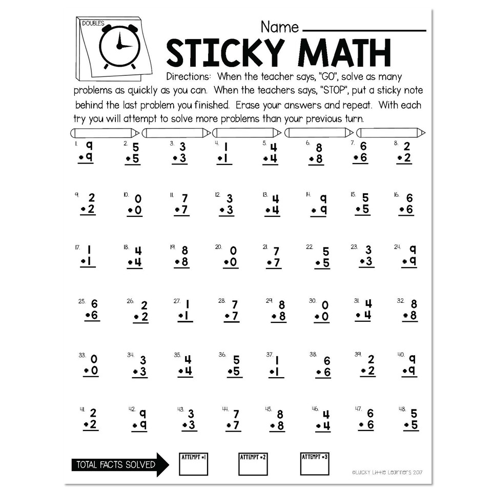 Sticky Math Fact Practice Addition Doubles Lucky Little Learners Sticky Math Fact Practice Addition Doubles Lucky Little Learners