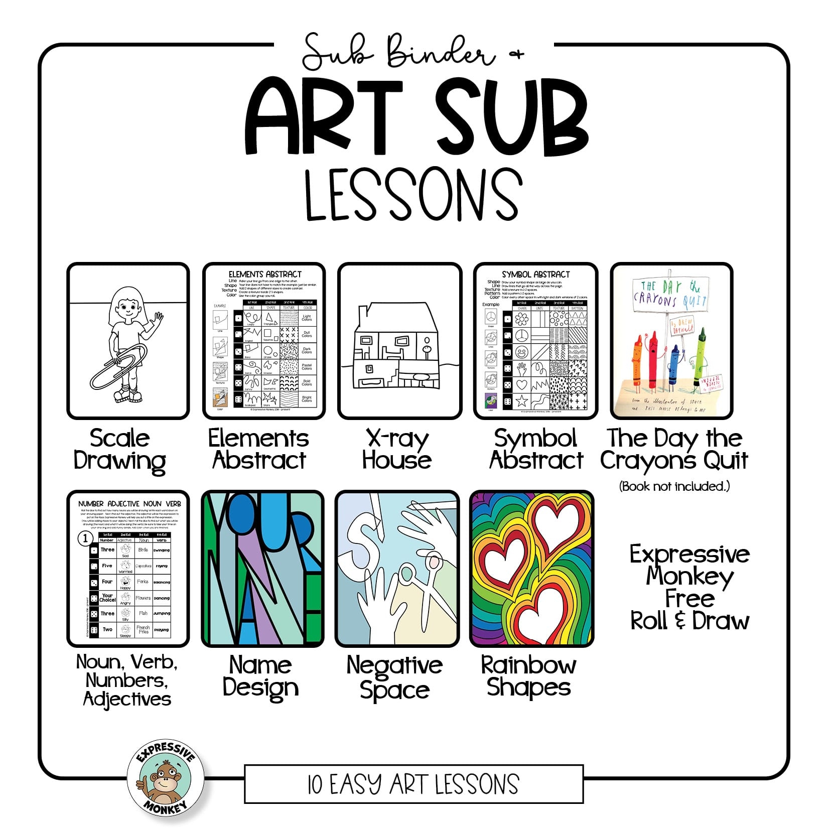 Sub Binder Art Sub Plans Expressive Monkey Worksheets Library