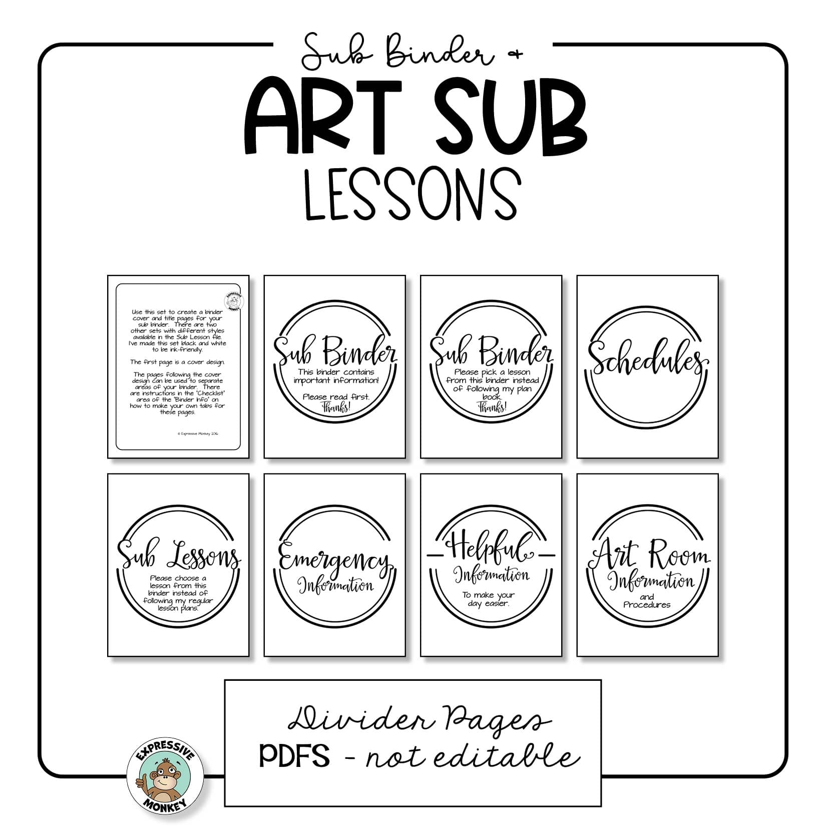 Sub Binder Art Sub Plans Expressive Monkey