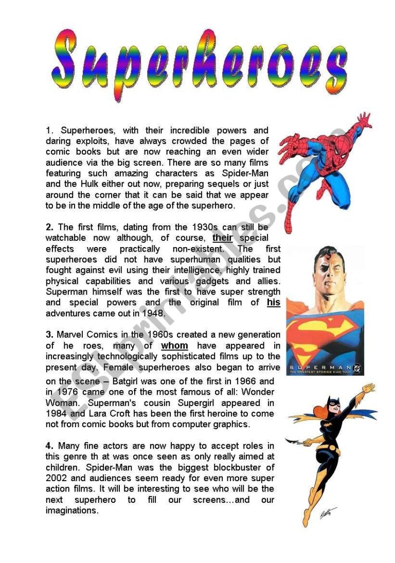 Superheroes Reading Comprehension ESL Worksheet By Profy2007