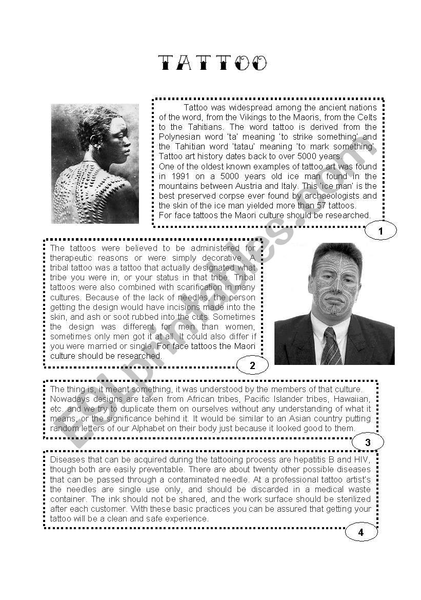 TATTOO ESL Worksheet By Htunde