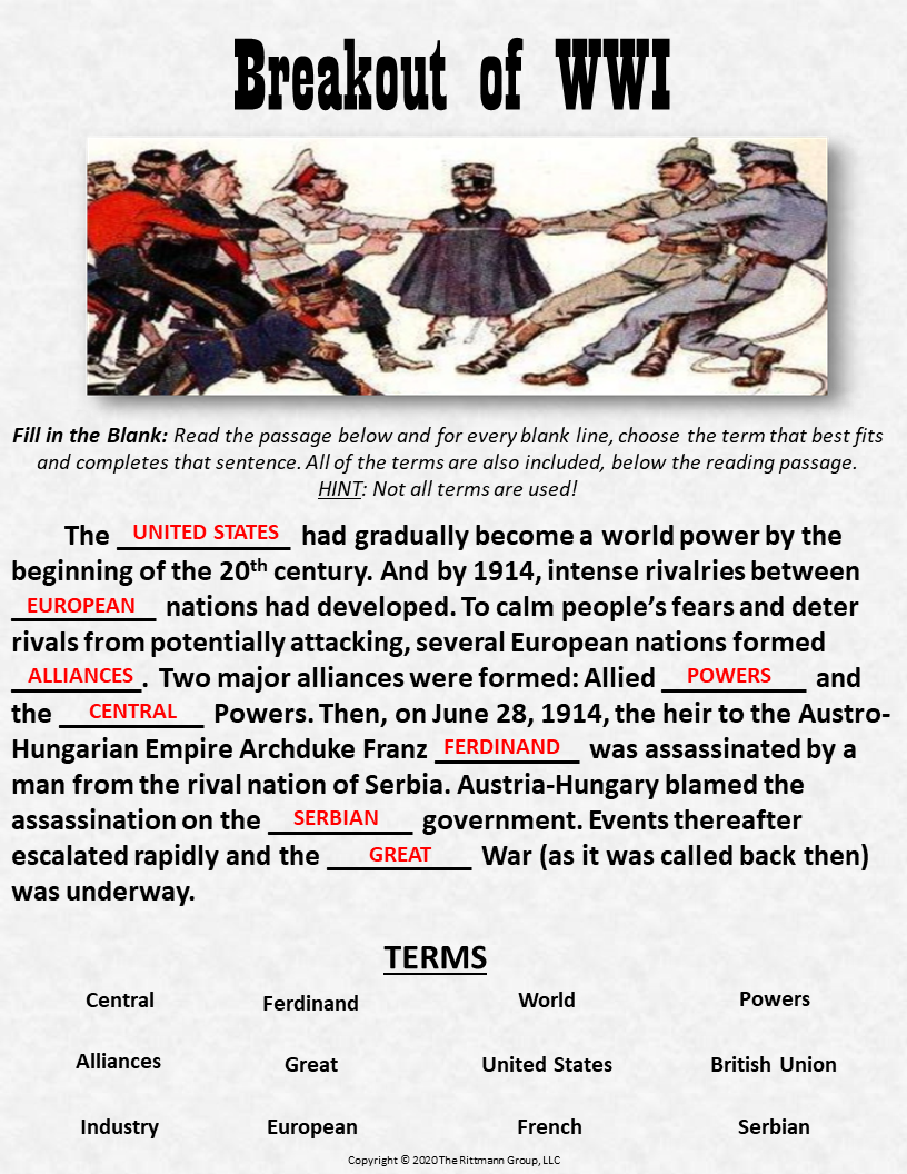 Teaching The Causes Of World War One WW1 Worksheet Teaching The Causes Of World War One WW1 Worksheet