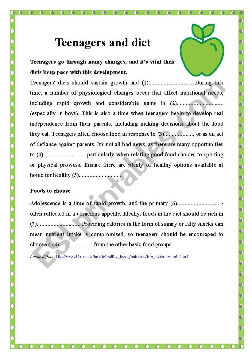Teenagers And Diet Reading Comprehension ESL Worksheet By Bolisz Worksheets Library