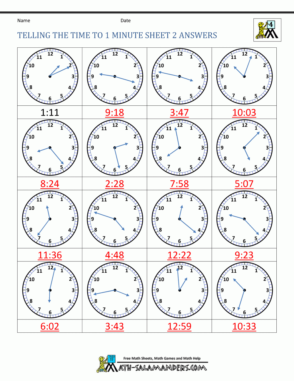 Free Printable Practice Telling Time Worksheets
