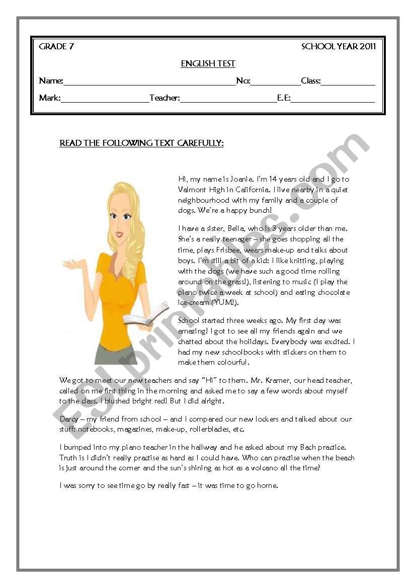 English Reading Comprehension Worksheets Year 7 English Reading Comprehension Worksheets Year 7