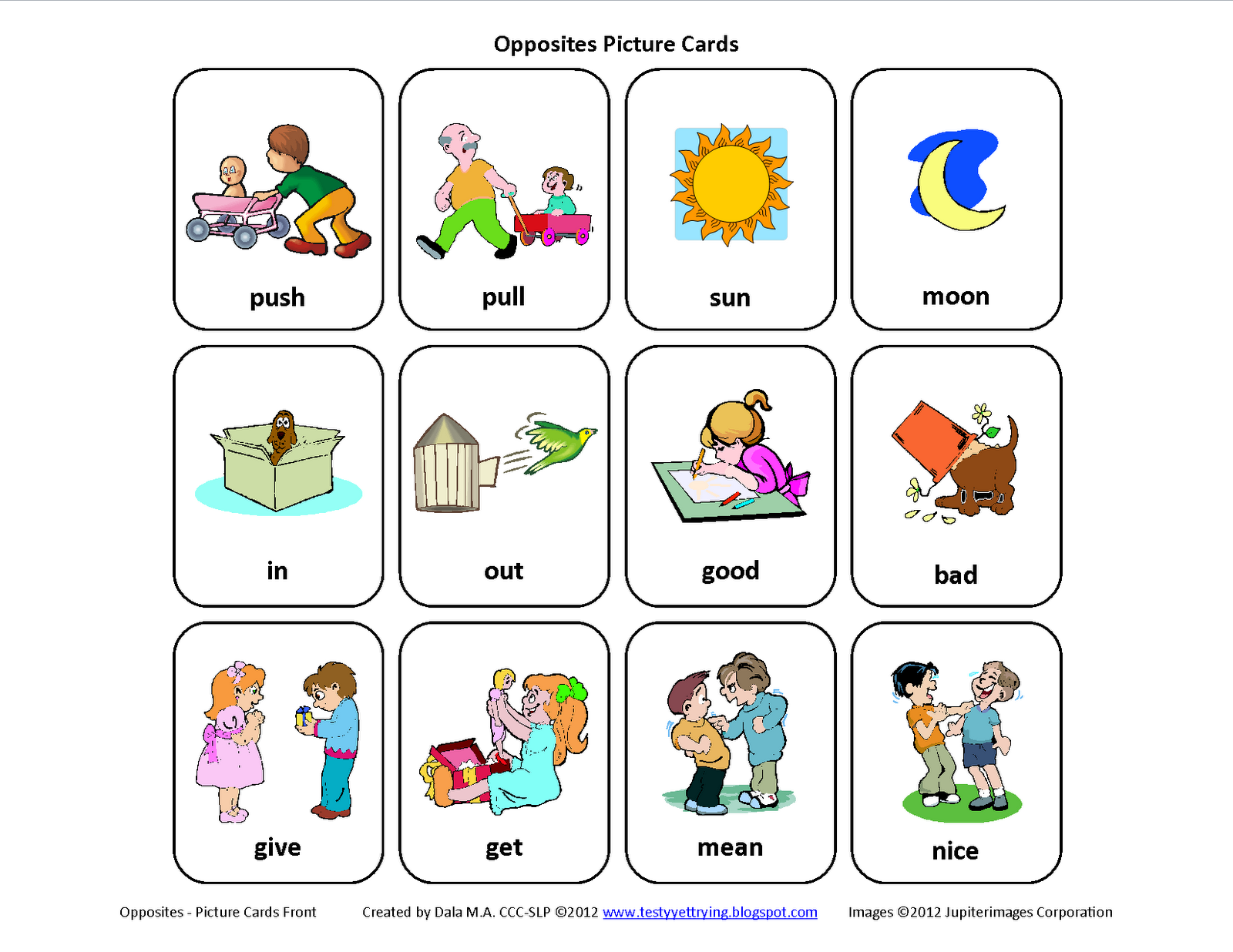 Testy Yet Trying Free Mini Set Of Opposites Picture Cards Testy Yet Trying Free Mini Set Of Opposites Picture Cards