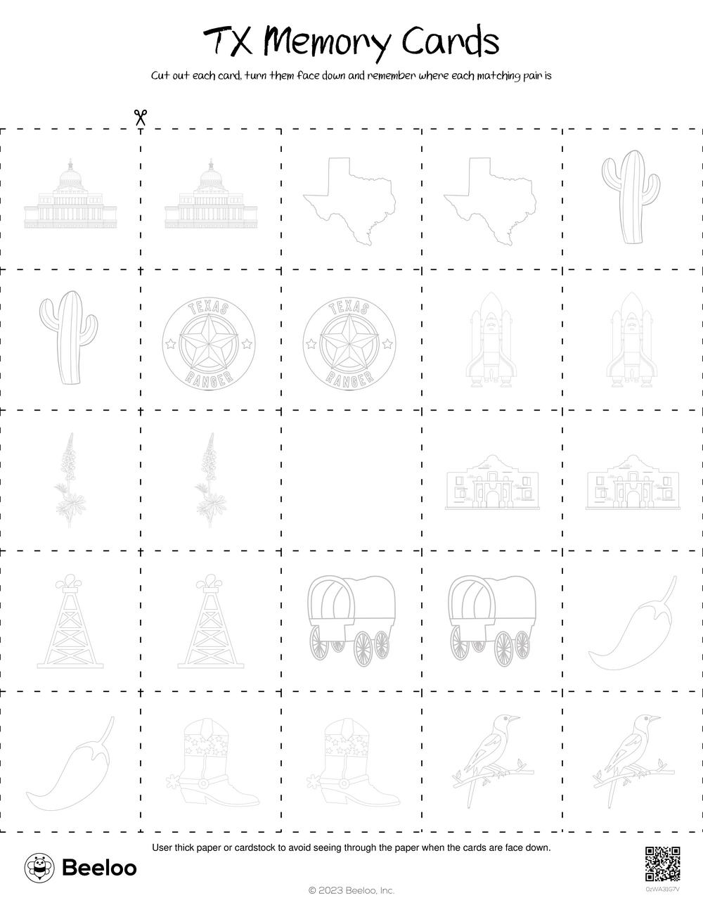 Texas themed Memory Games Beeloo Printable Crafts And Activities For Kids Texas themed Memory Games Beeloo Printable Crafts And Activities For Kids