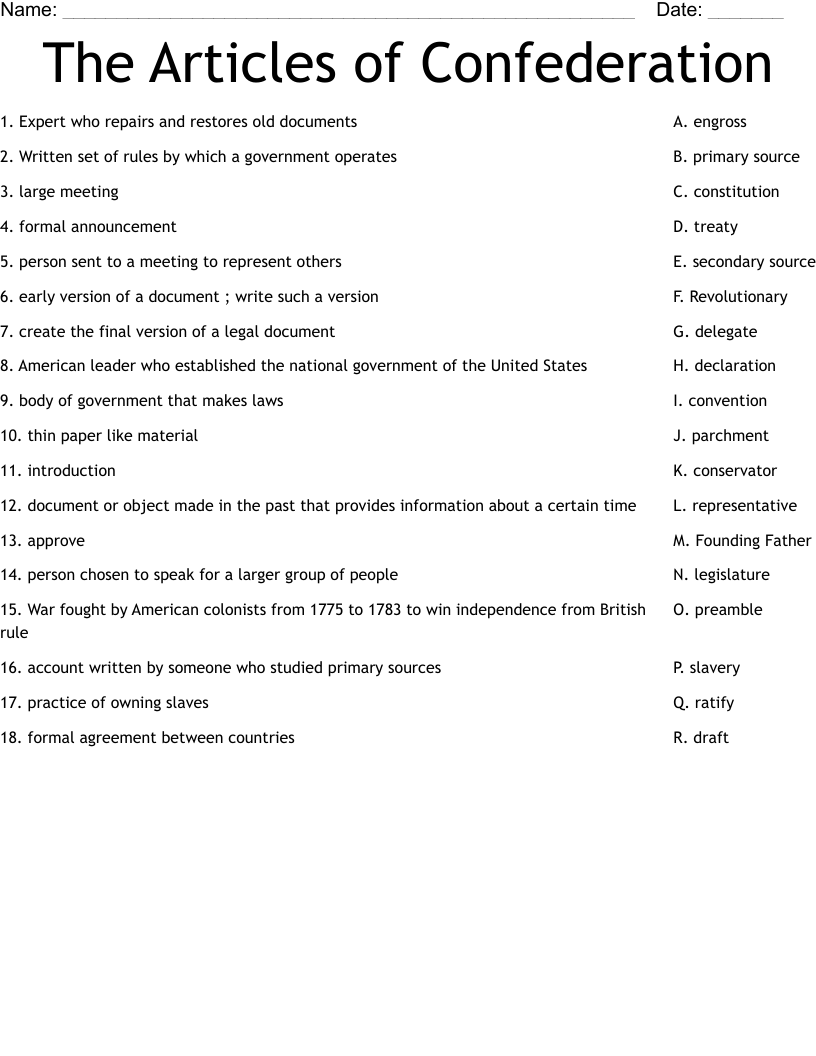The Articles Of Confederation Worksheet WordMint The Articles Of Confederation Worksheet WordMint