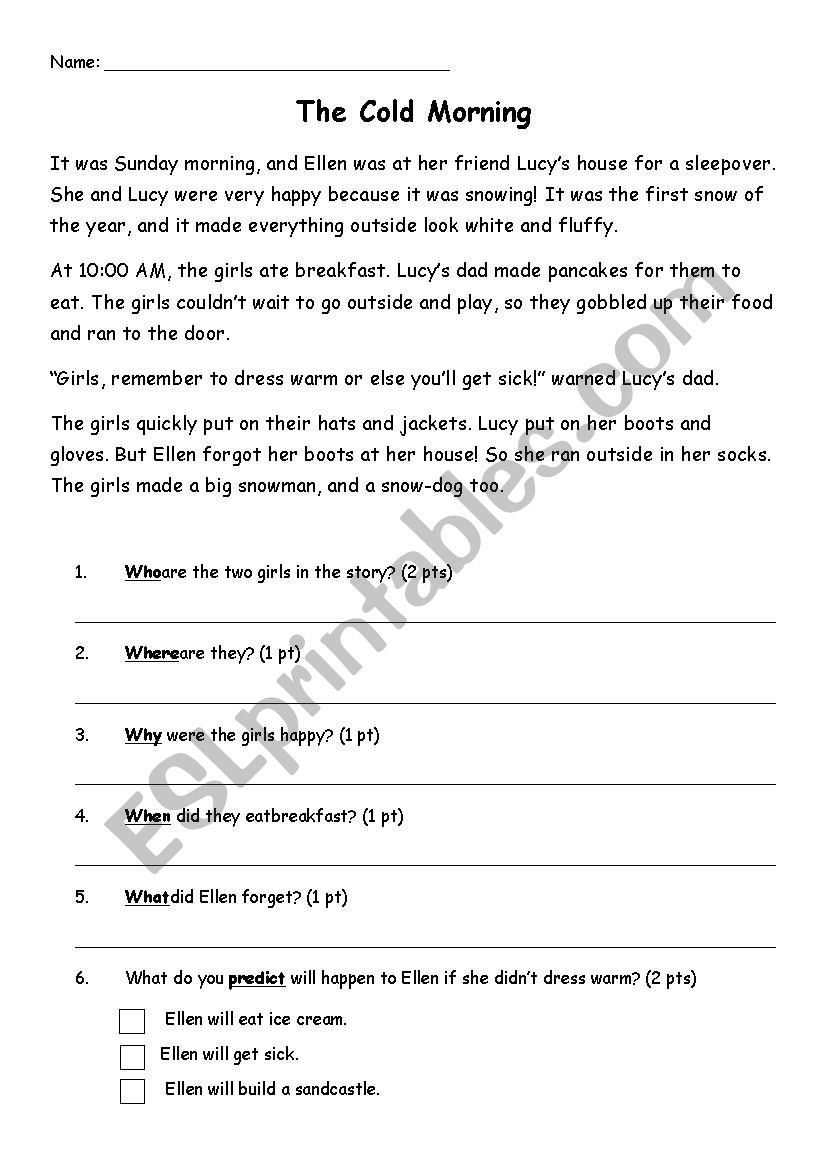 The Cold Morning Early Primary Reading Comprehension ESL Worksheet By Ahaden The Cold Morning Early Primary Reading Comprehension ESL Worksheet By Ahaden