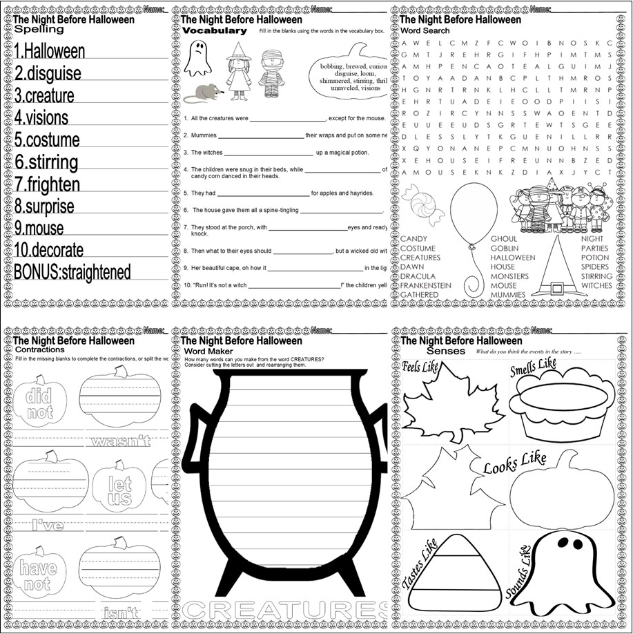 The Night Before Halloween Read Aloud Book Companion Reading Comprehension Worksheets Made By Teachers