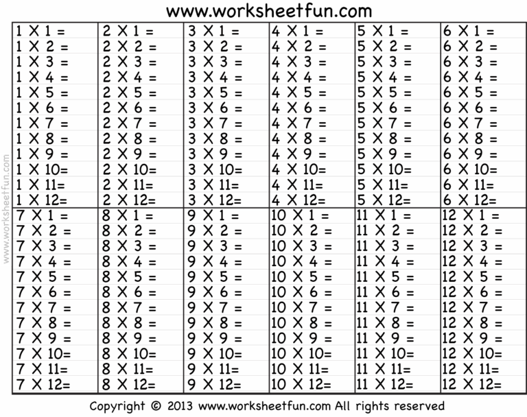 Times Table 2 12 Worksheets 1 2 3 4 5 6 7 8 9 10 11 12 13 14 15 16 17 18 19 And 20 FREE Printable Worksheets Worksheetfun