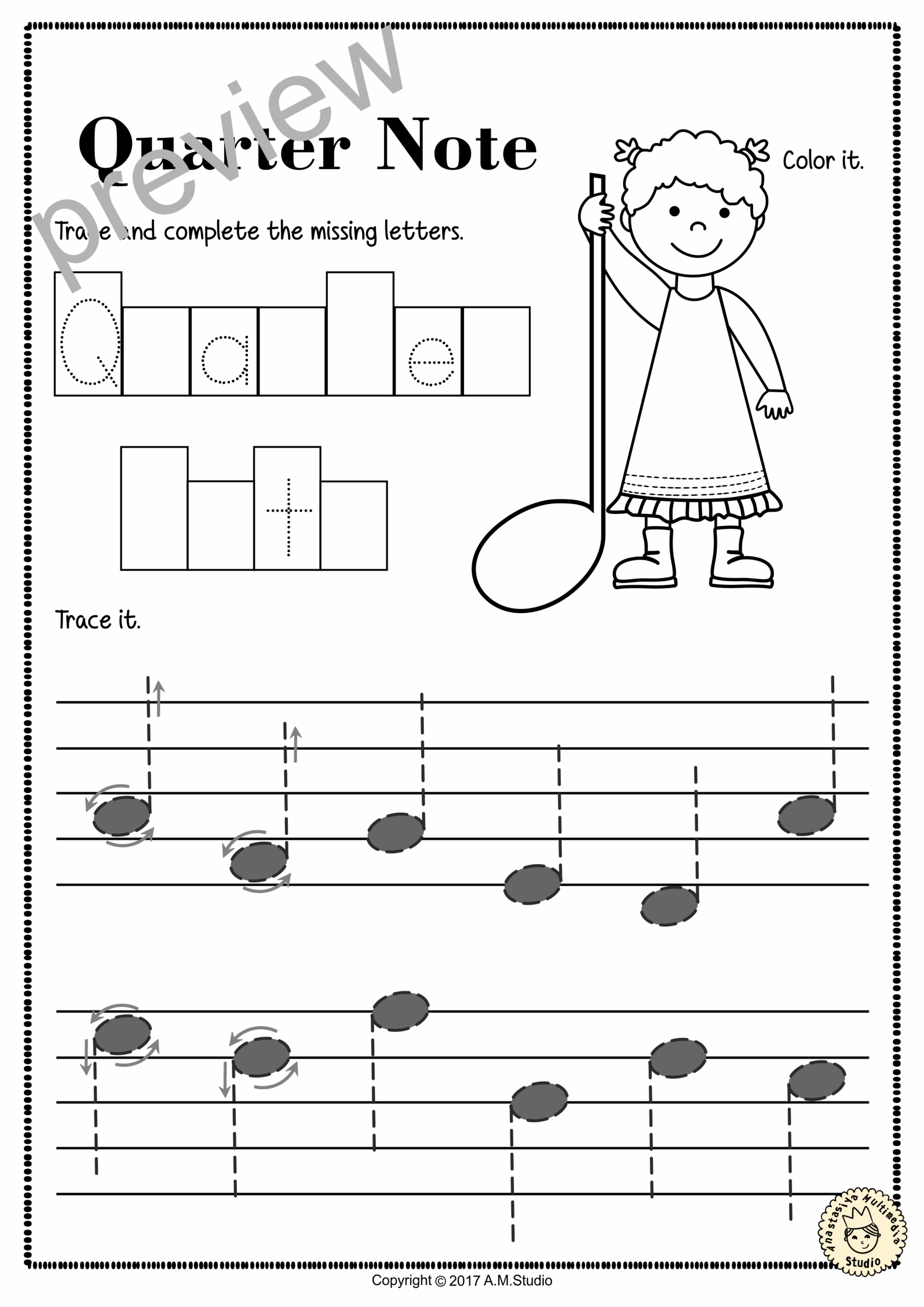 Tracing Music Notes Worksheets For Kids Worksheets Library