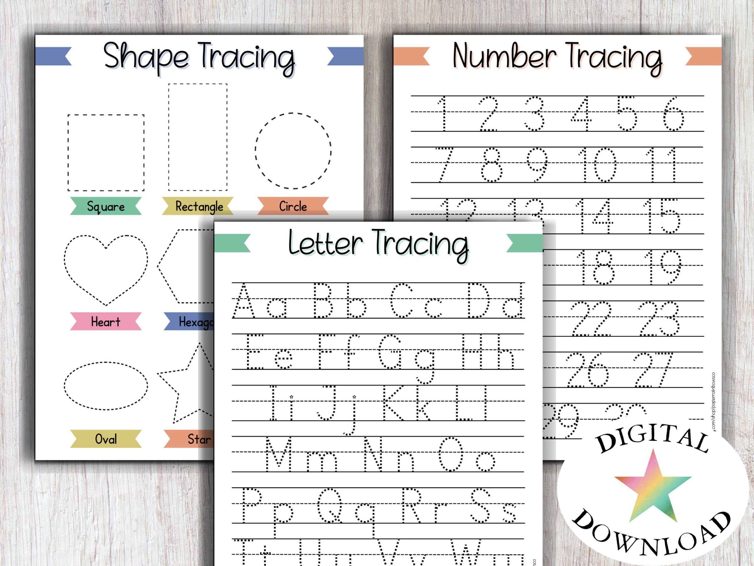 Tracing Worksheets Letters Numbers Shapes Preschool Printables Writing Practice Toddler Classroom Kids Homeschool Activity Alphabet Etsy