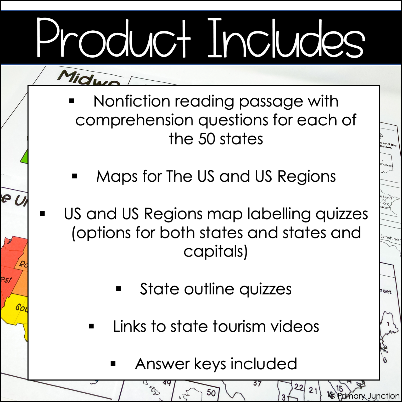 United States 50 States Reading Comprehension Passages Primary Junction