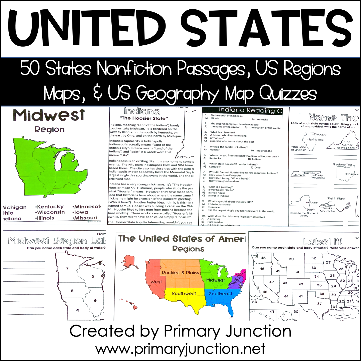United States 50 States Reading Comprehension Passages Primary Junction