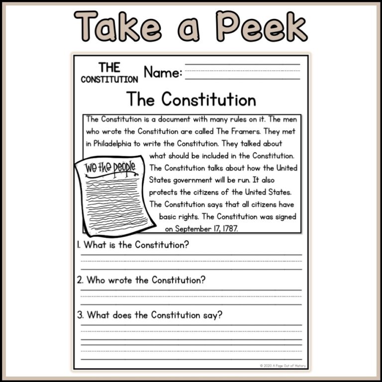 US Constitution Social Studies Reading Comprehension Passages K 2