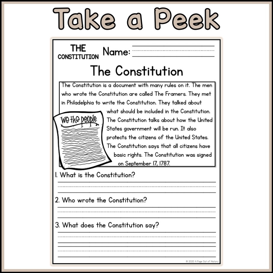 US Constitution Social Studies Reading Comprehension Passages K 2 US Constitution Social Studies Reading Comprehension Passages K 2