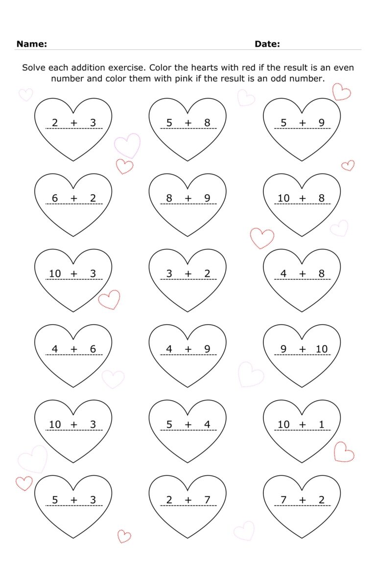 Valentine s Day Addition Worksheets For Kids Valentines Day Math