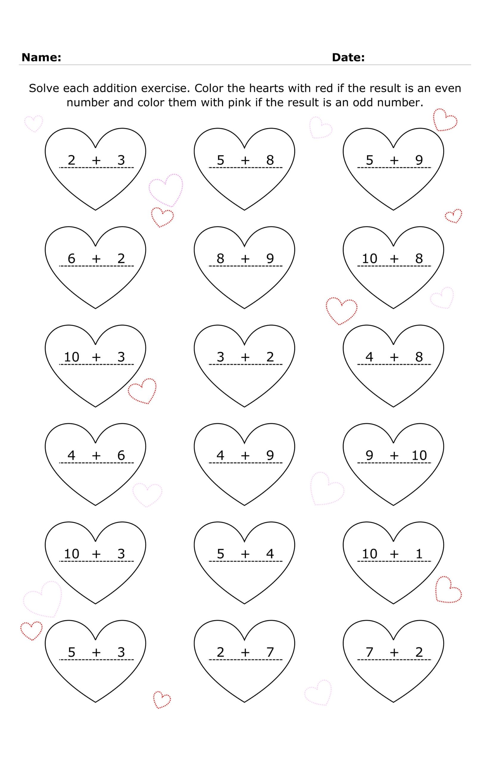 Valentine s Day Addition Worksheets For Kids Valentines Day Math 