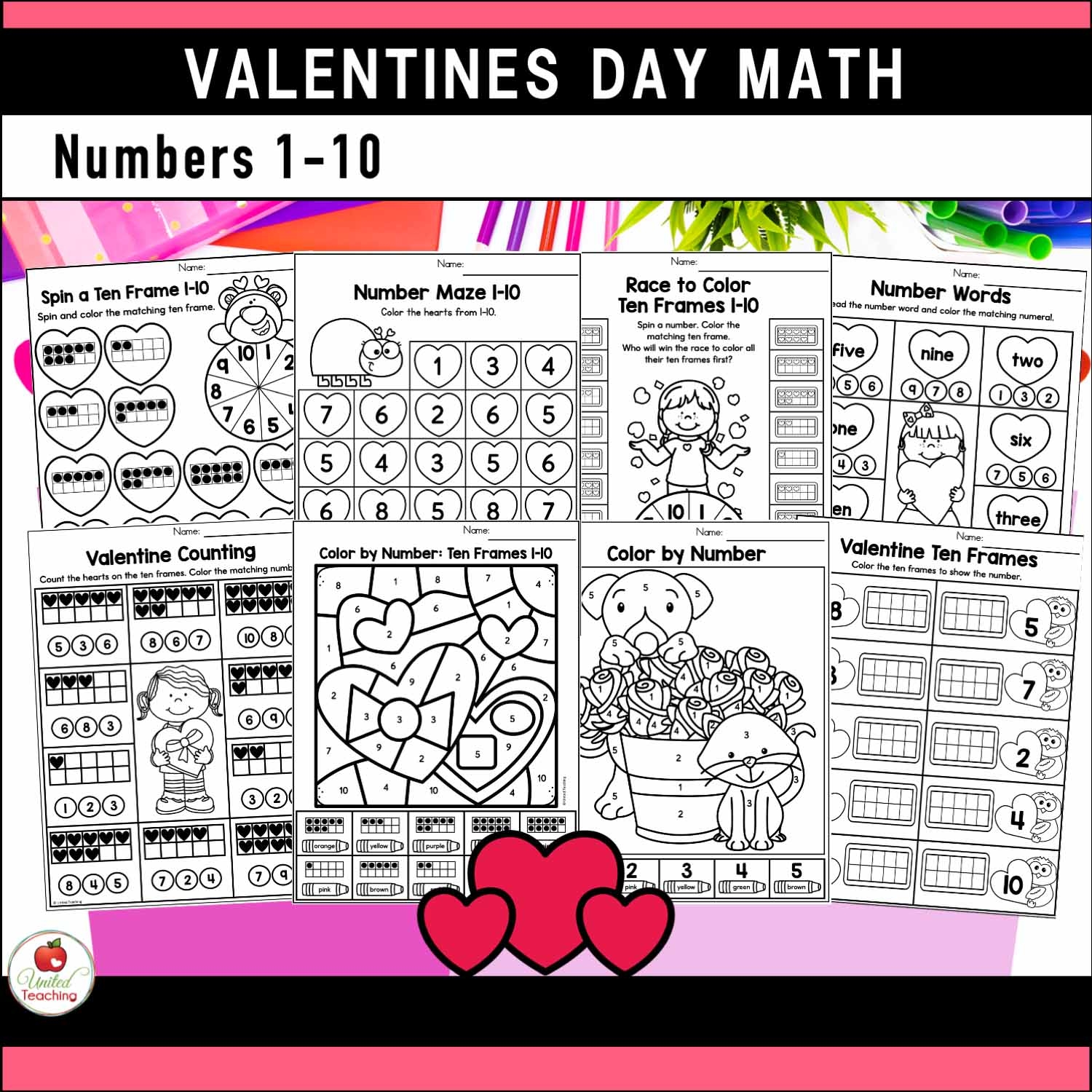 Valentine s Day Math Activities Kindergarten Packet United Teaching