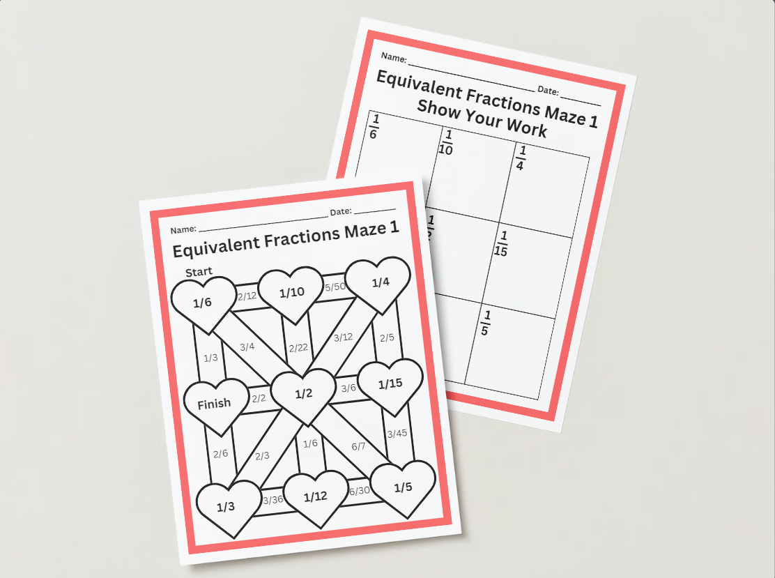 Equivalent Fractions Maze Worksheet