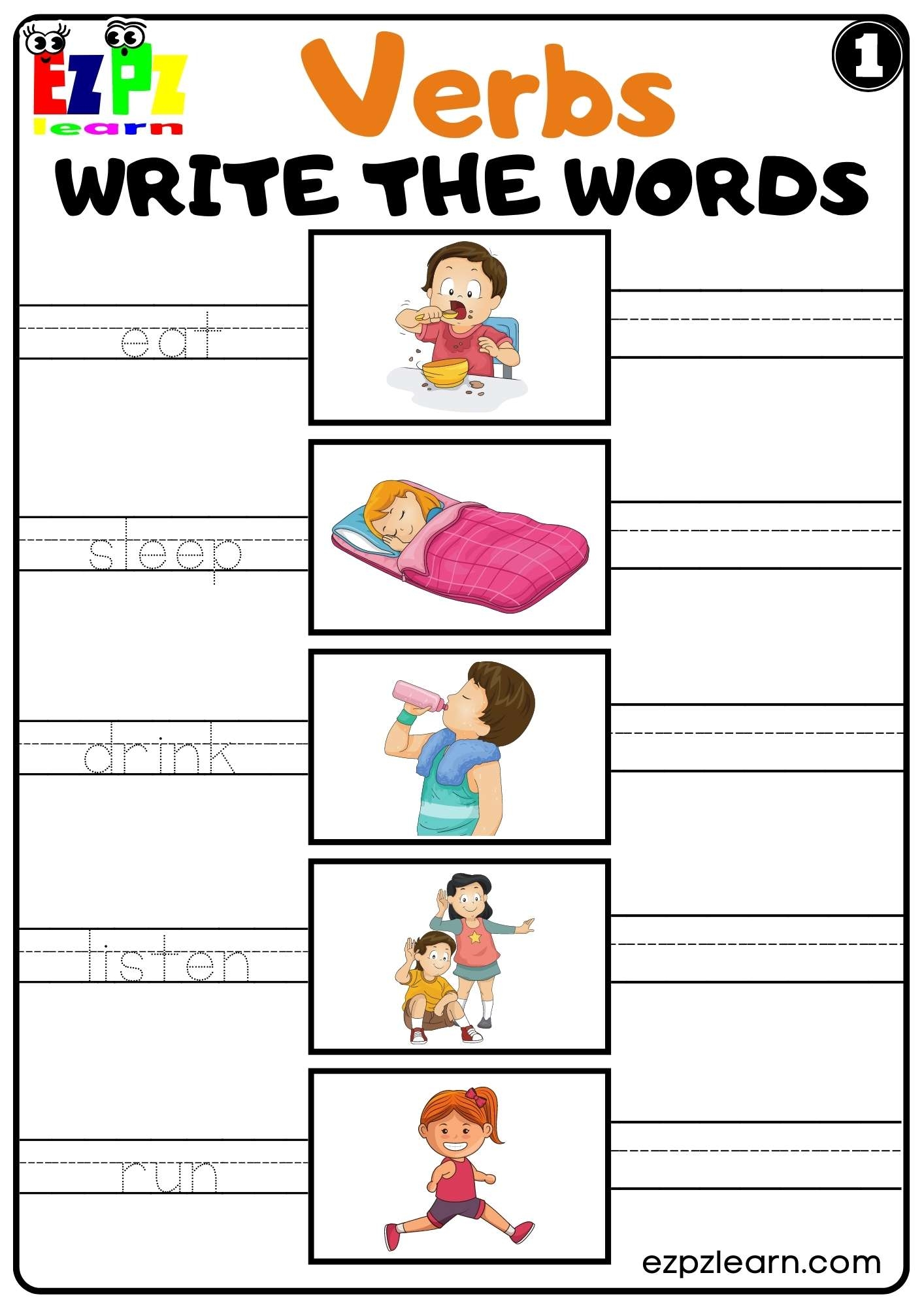 Verbs Write The Words Worksheet For ESL And Home Schooling Kindergarten Set 1 Free PDF Download Ezpzlearn Verbs Write The Words Worksheet For ESL And Home Schooling Kindergarten Set 1 Free PDF Download Ezpzlearn