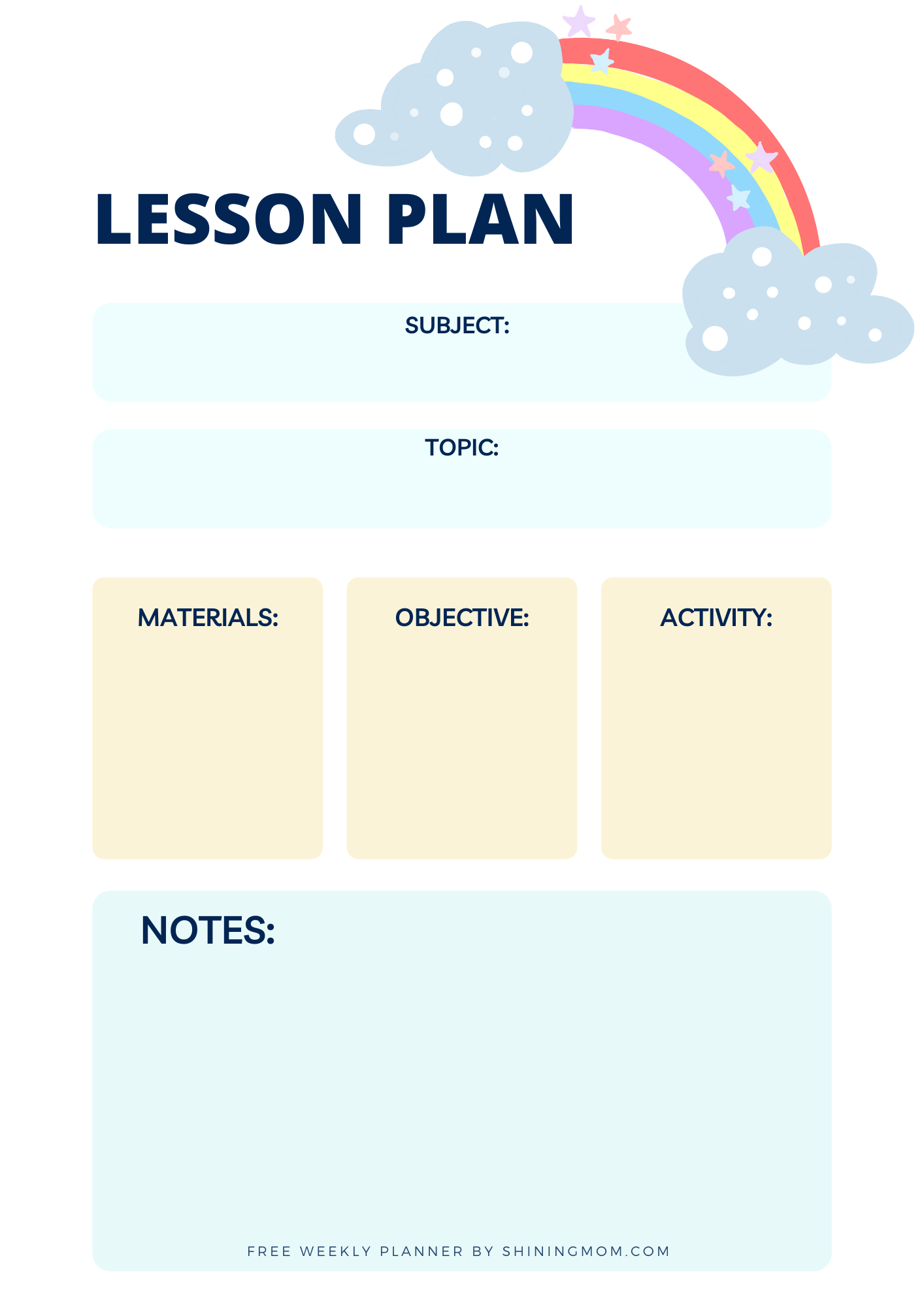 Free Printable Preschool Lesson Plan Template