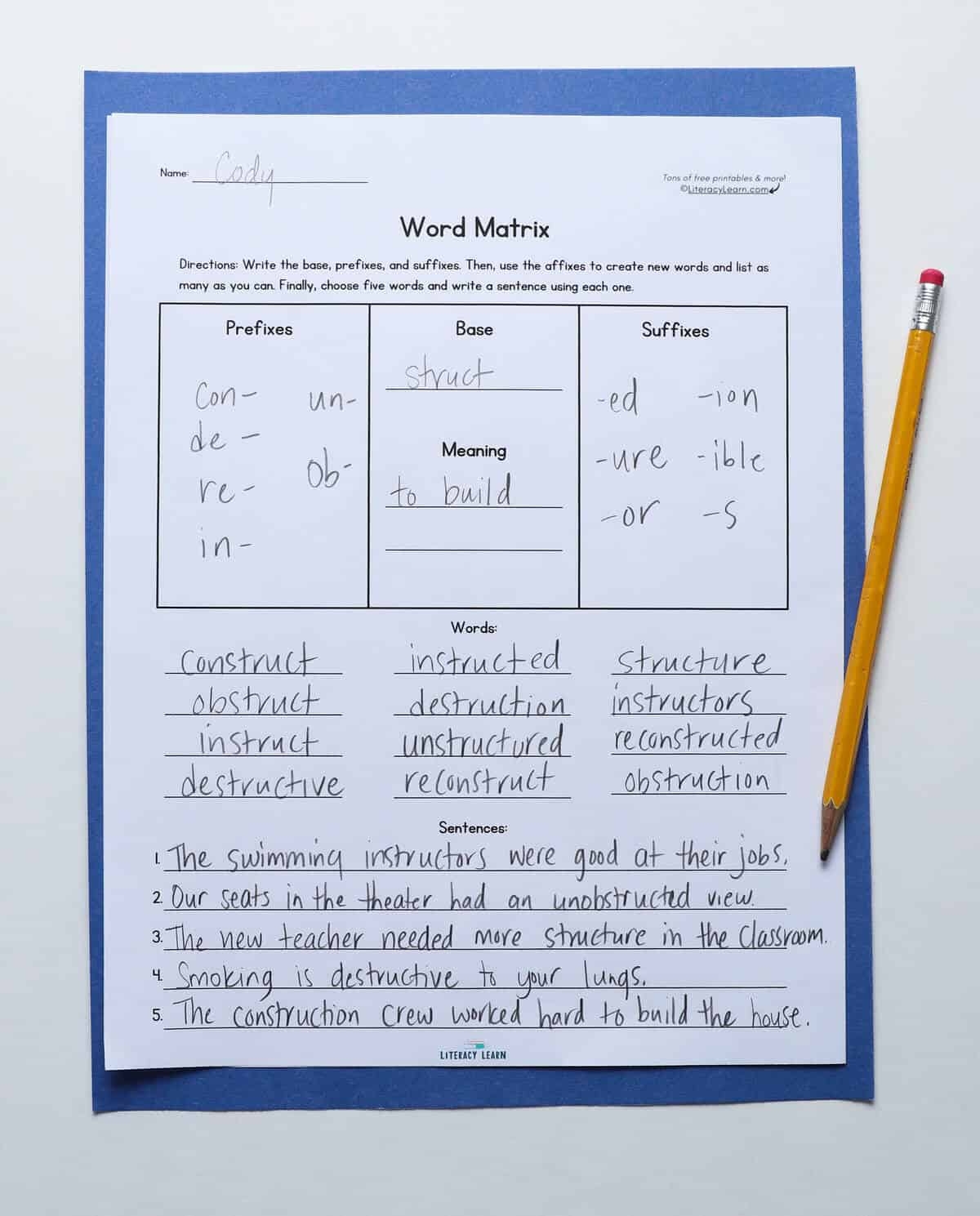 Word Matrix Free Customizable Template Literacy Learn