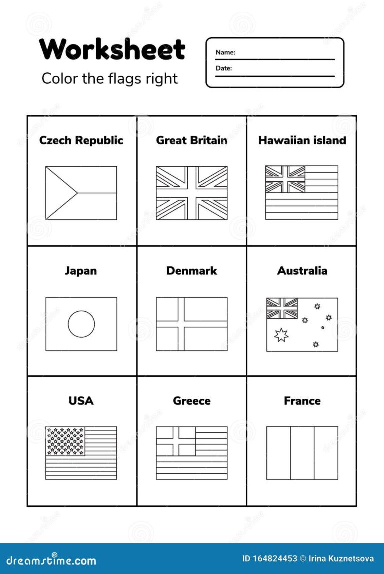 Worksheet On Geography For Preschool And School Kids Color The Flags Right Stock Illustration Illustration Of Preschool Line 164824453