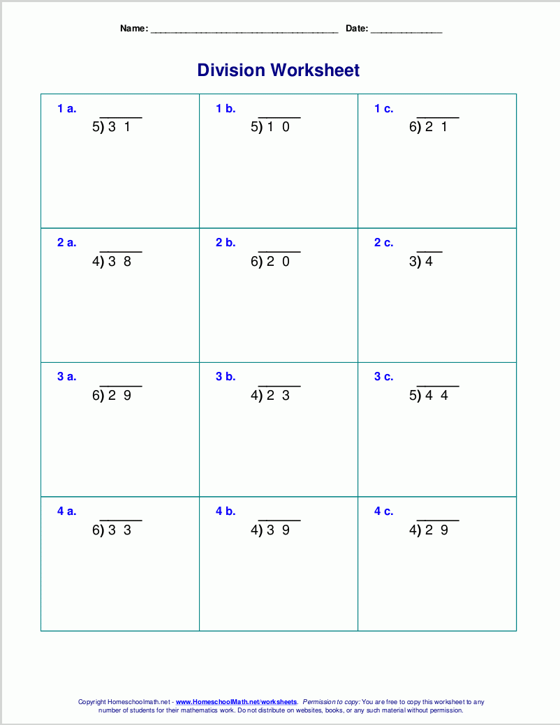 5th Grade Free Printable Division Worksheets