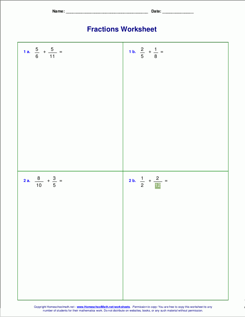 Worksheets For Fraction Addition Worksheets For Fraction Addition