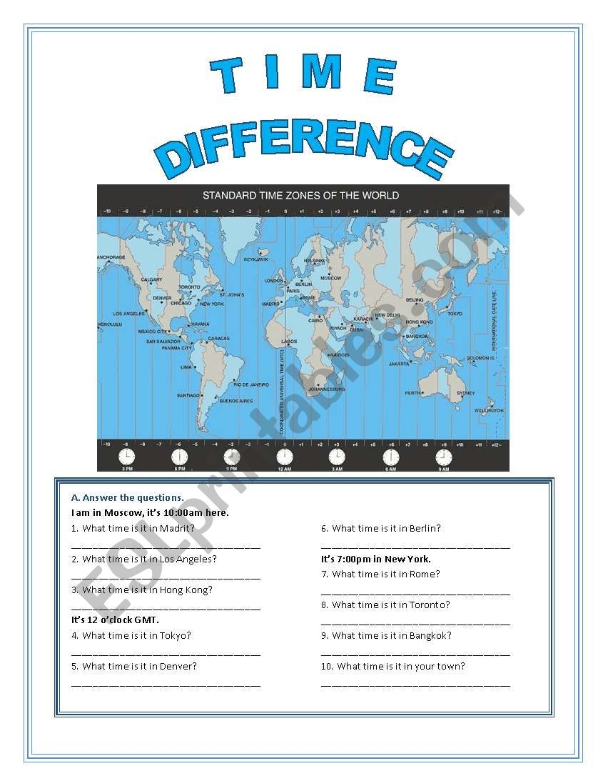 World Time Zones ESL Worksheet By Fenixgirl World Time Zones ESL Worksheet By Fenixgirl