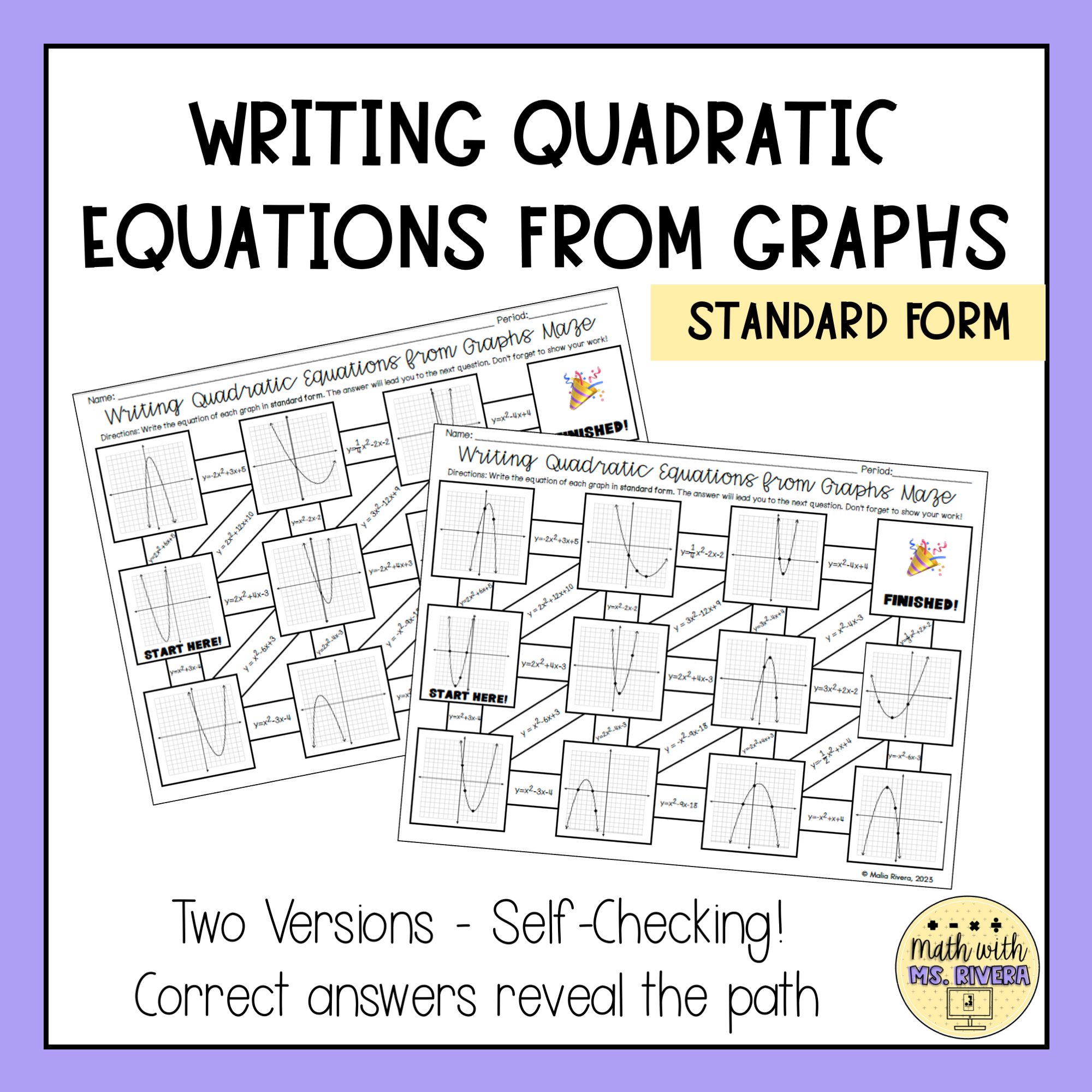 Writing Quadratic Equations From Graphs In Standard Form Maze Worksheet Made By Teachers Writing Quadratic Equations From Graphs In Standard Form Maze Worksheet Made By Teachers