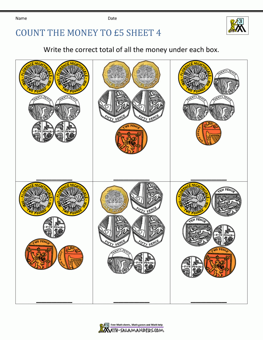 Year 3 Money Worksheets Counting Money To 5