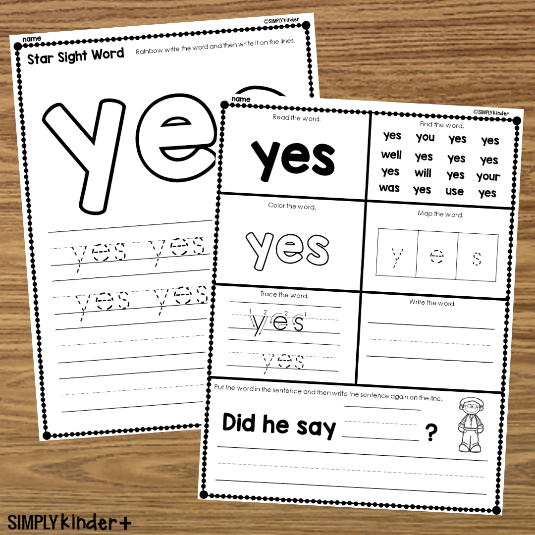 Yes Sight Word Printable Activities Simply Kinder Plus Yes Sight Word Printable Activities Simply Kinder Plus