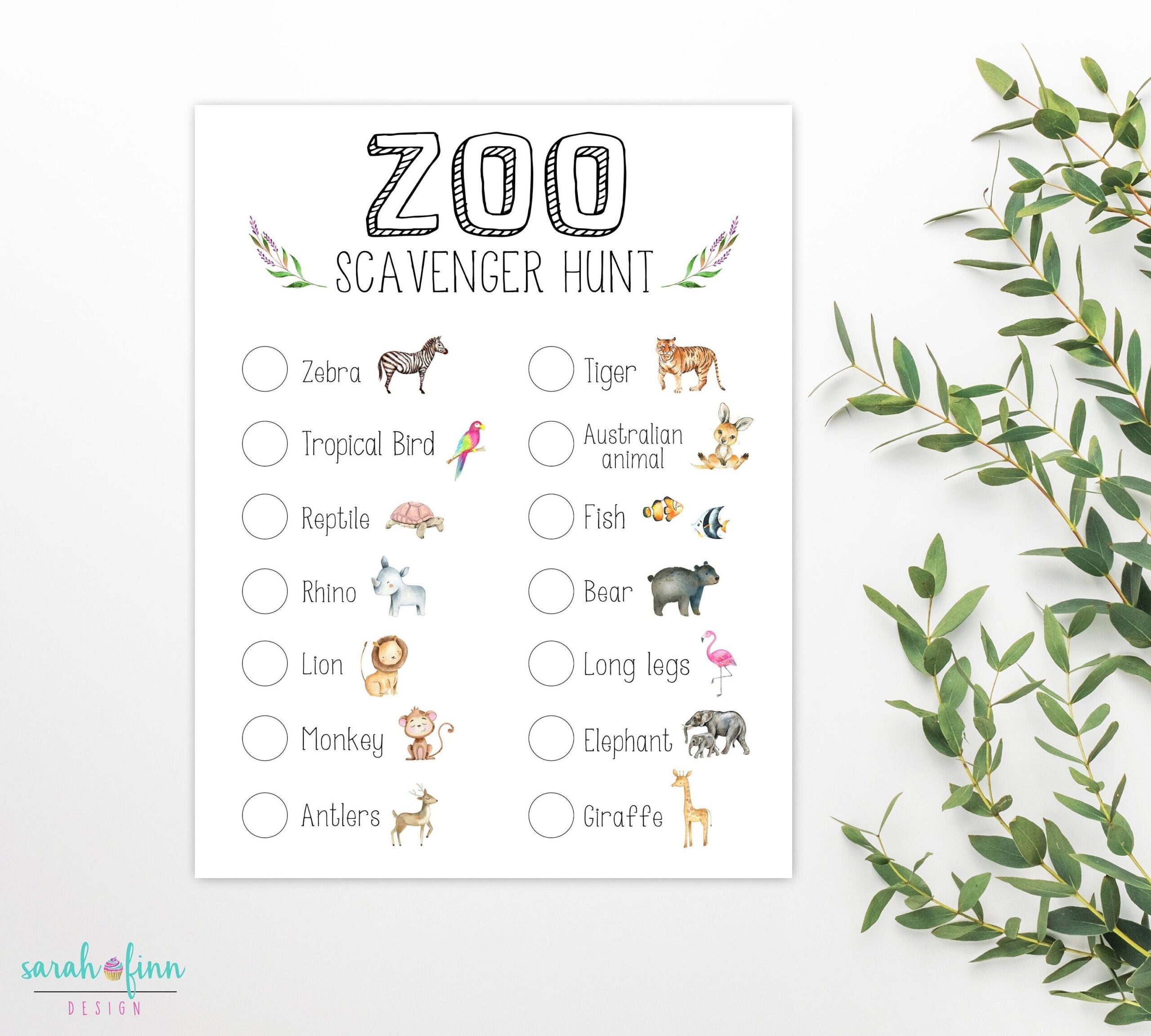 Zoo Scavenger Hunt Nature Scavenger Hunt Printable Kid Activity Instant Download Birthday Activity Outdoors Kid Game Field Trip