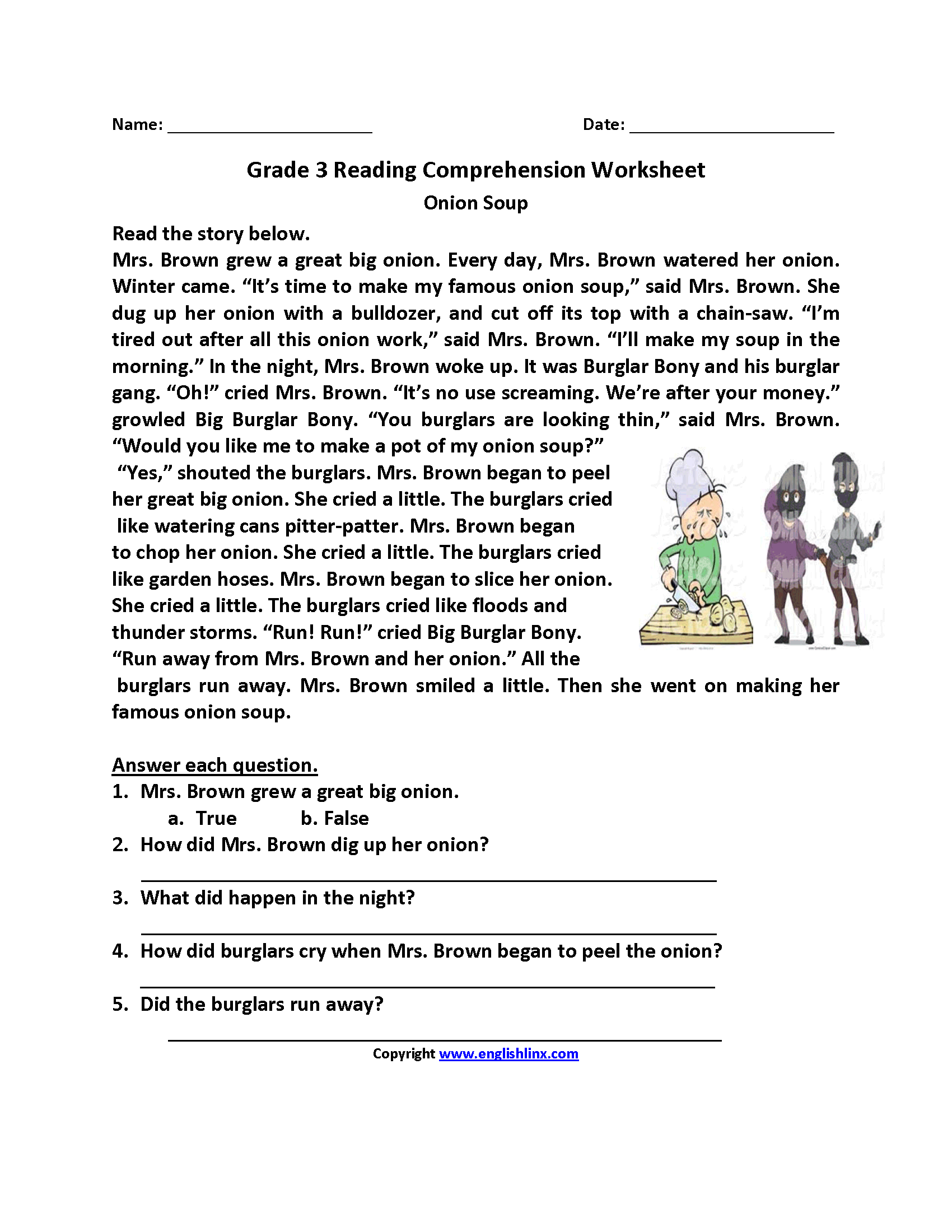 Reading Comprehension Third Grade Worksheets