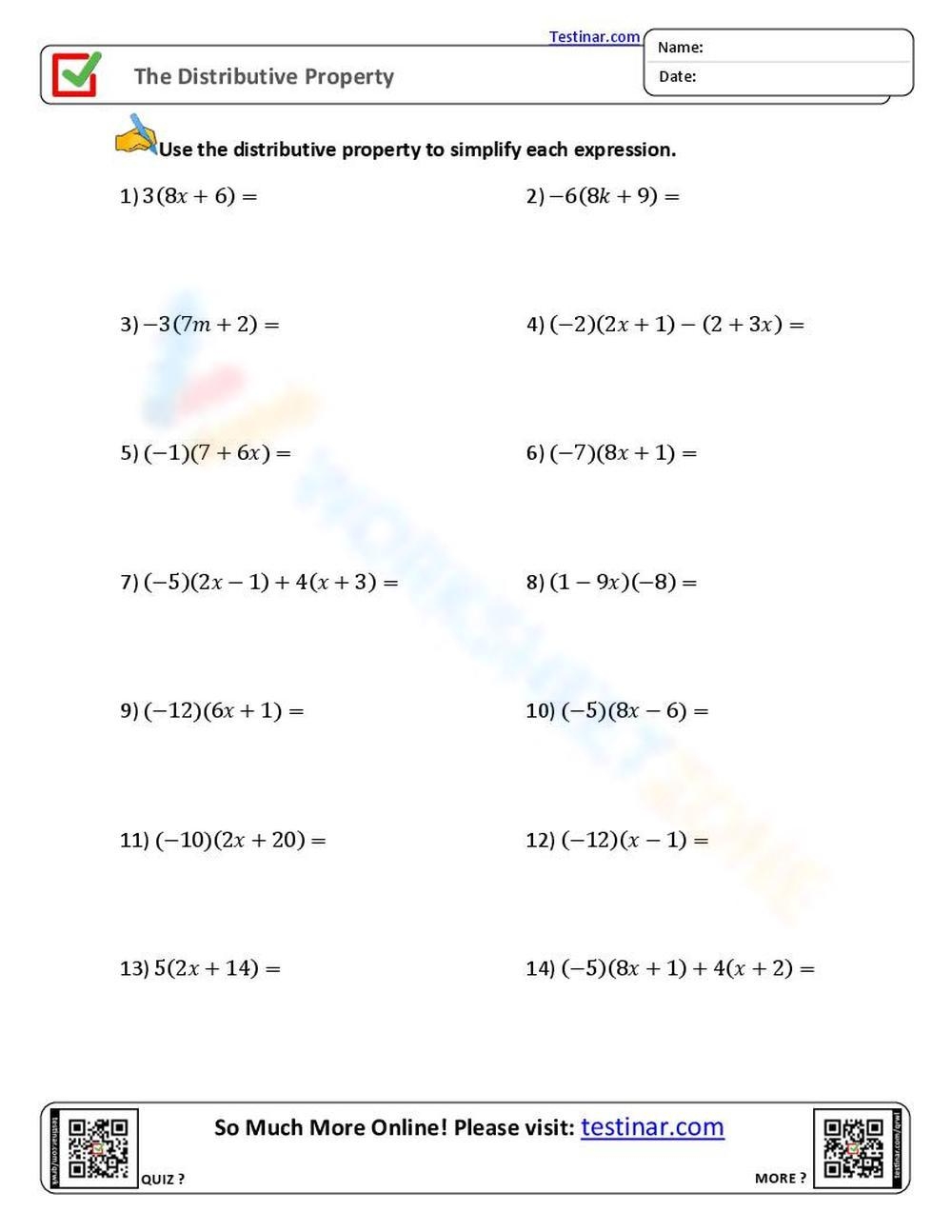 Free Printable Distributive Property Worksheets