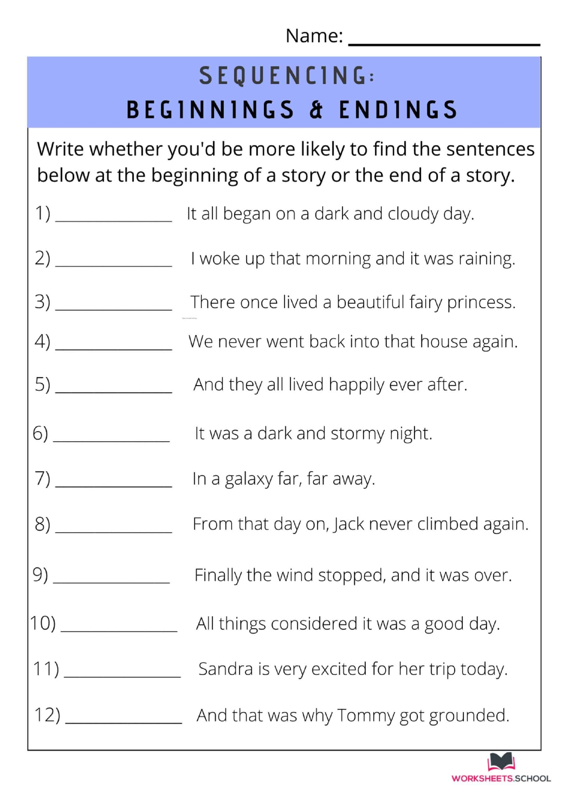 Free Sequencing Worksheets For Grade 4