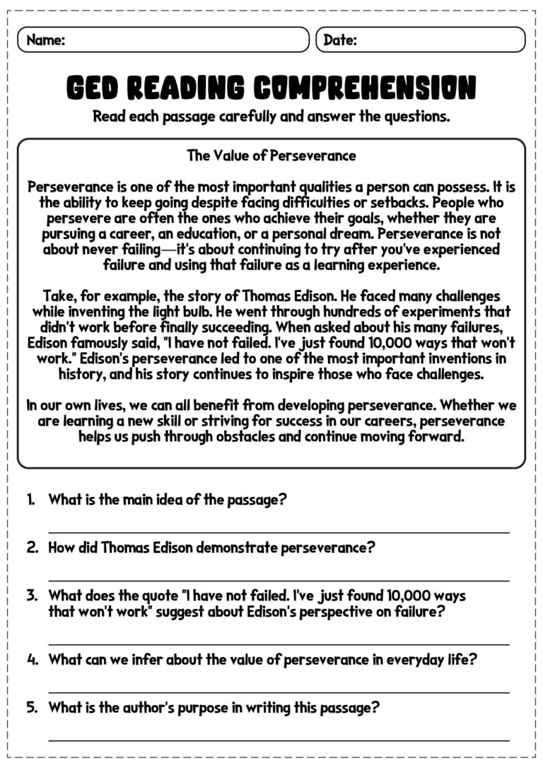11 GED Reading Comprehension Worksheets Free PDF At Worksheeto