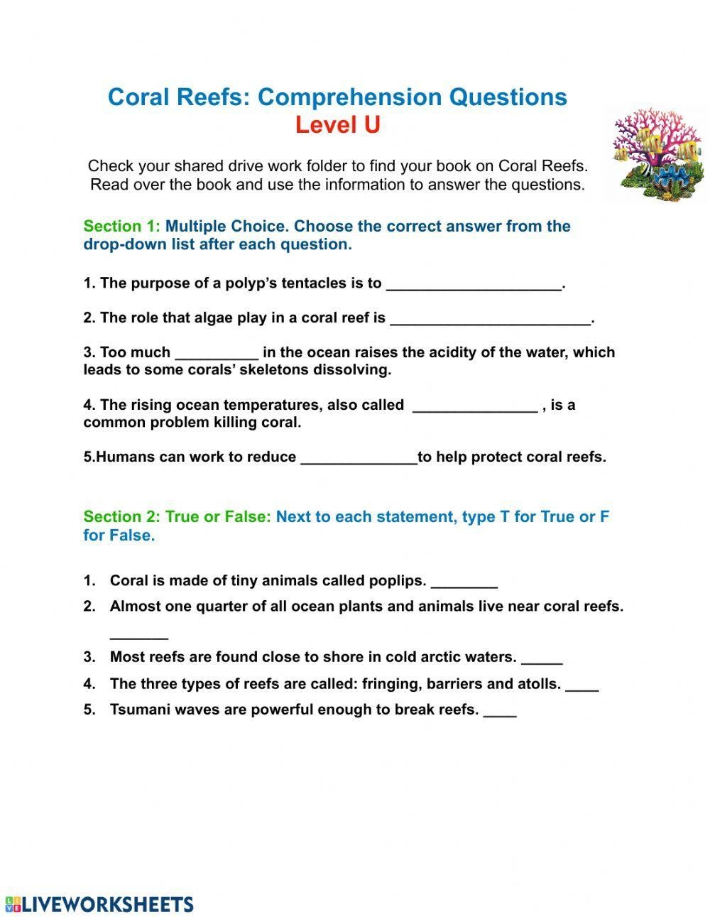 114568 Coral Reef Comprehension Questions U Level 