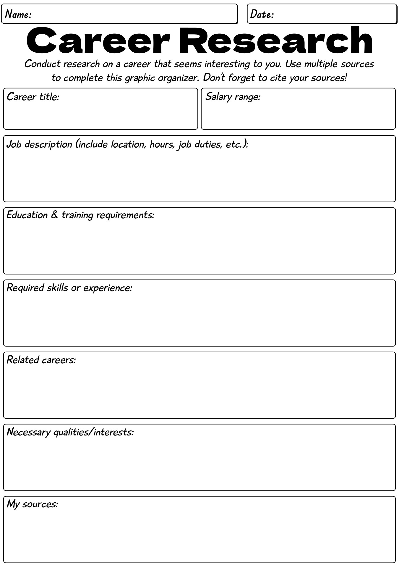 Career Worksheets Printable
